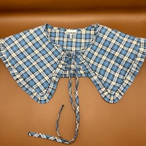 Ganni Plaid Collar with Ruffle in Blue